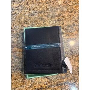 NWT Perry Ellis Portfolio Jackson Passcase Wallet Black Premium Leather